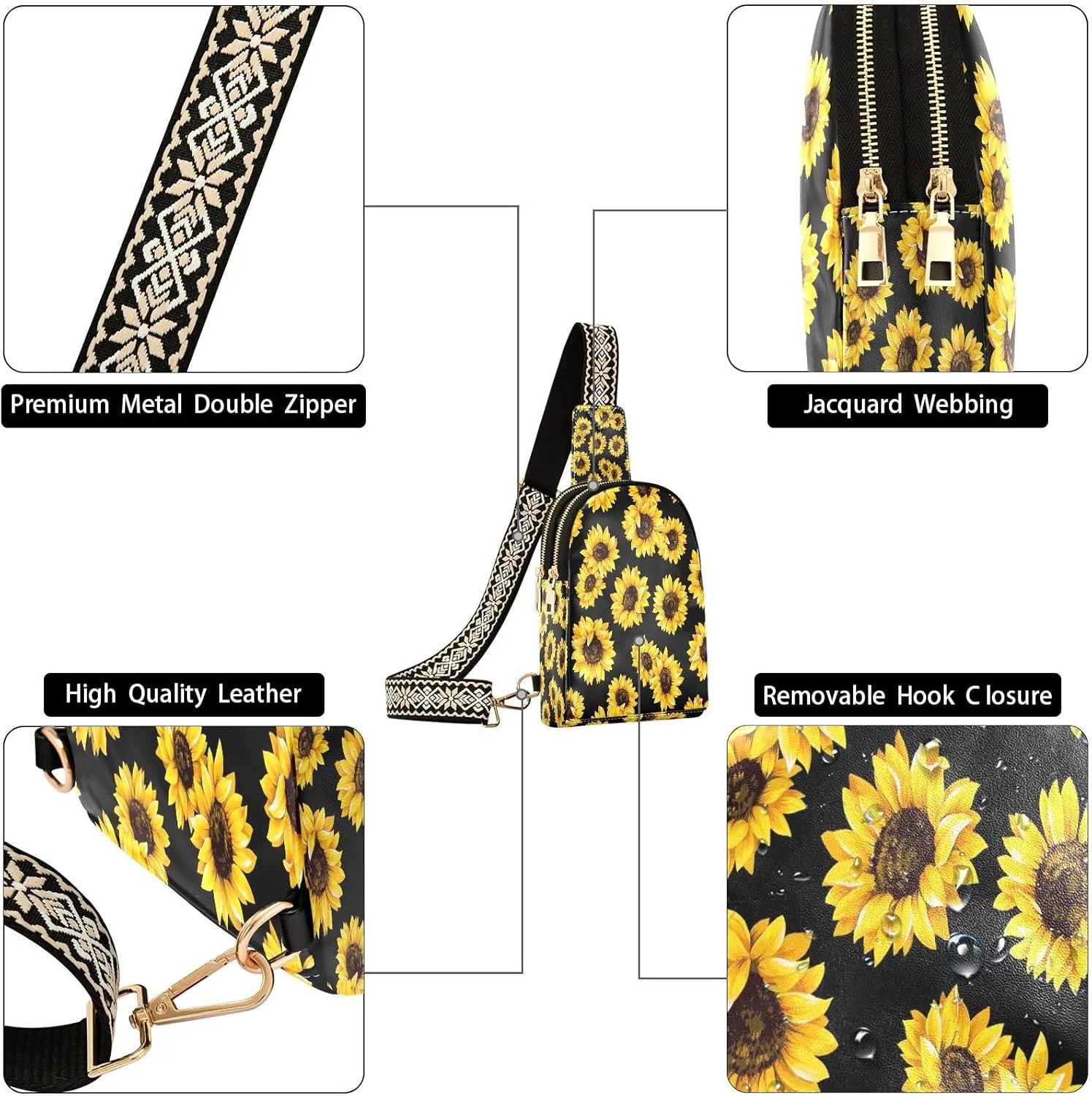 Small Sling Bag Cactus Succulent Floral Trendy Crossbody Bag Fashion Waist Packs Watercolor Leather Chest Bag