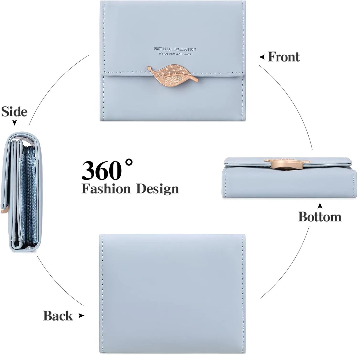 Small Womens Wallet Trifold Leather Card Holder RFID Blocking Zipper Pocket Ladies Purse with ID Window