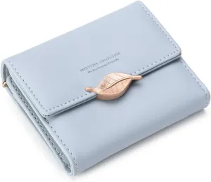 Small Womens Wallet Trifold Leather Card Holder RFID Blocking Zipper Pocket Ladies Purse with ID Window