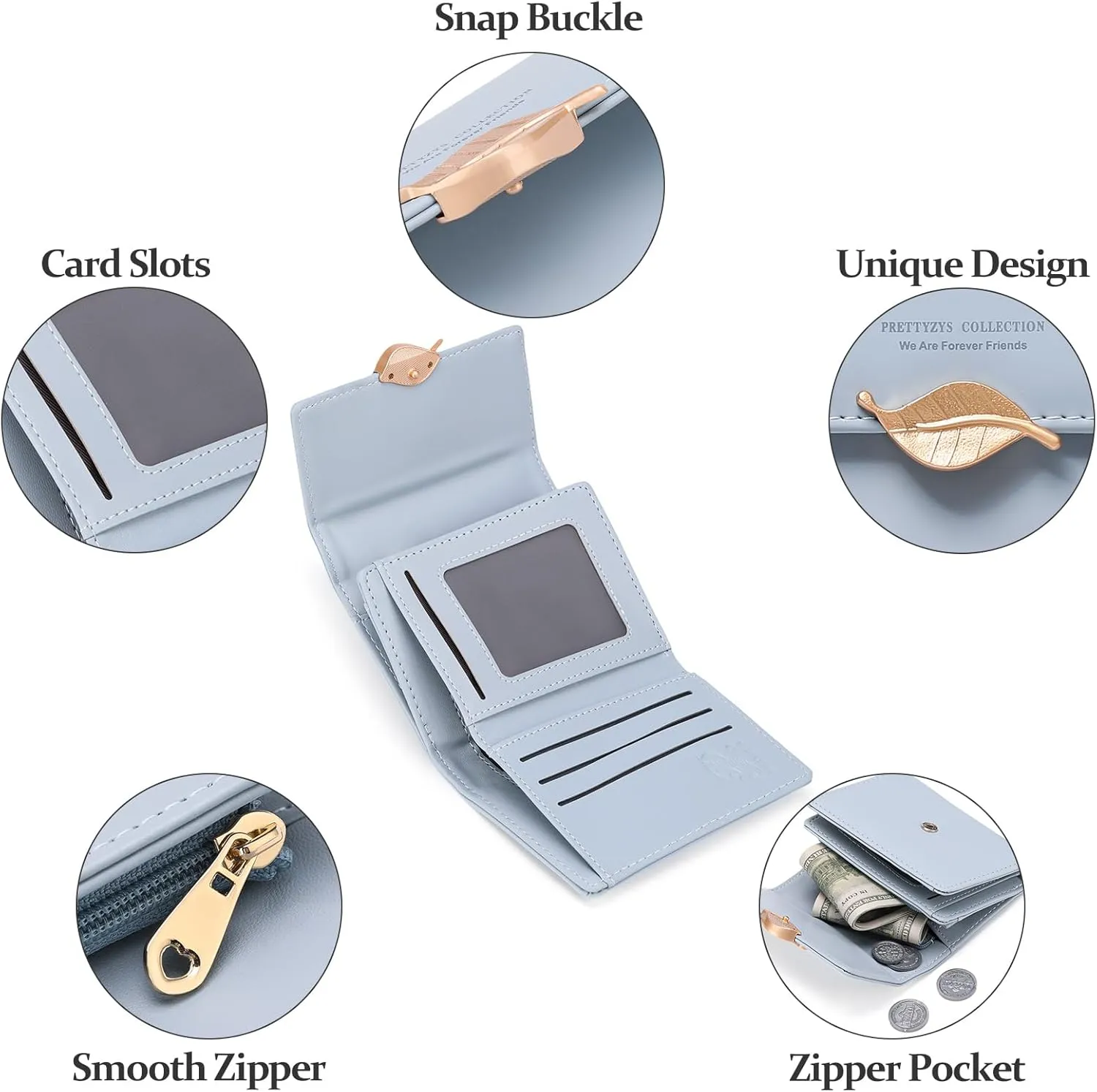 Small Womens Wallet Trifold Leather Card Holder RFID Blocking Zipper Pocket Ladies Purse with ID Window