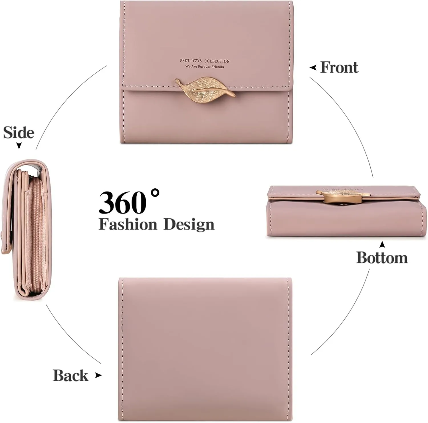 Small Womens Wallet Trifold Leather Card Holder RFID Blocking Zipper Pocket Ladies Purse with ID Window