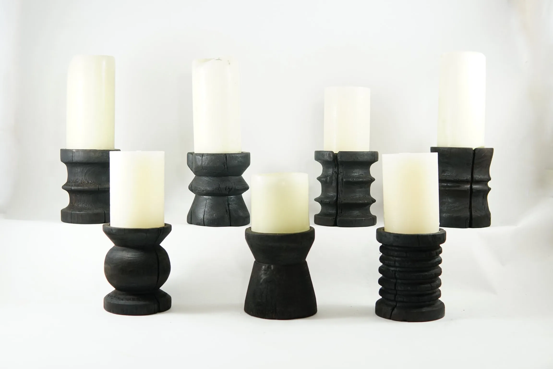 Small Yakisugi Wooden Candle Holders