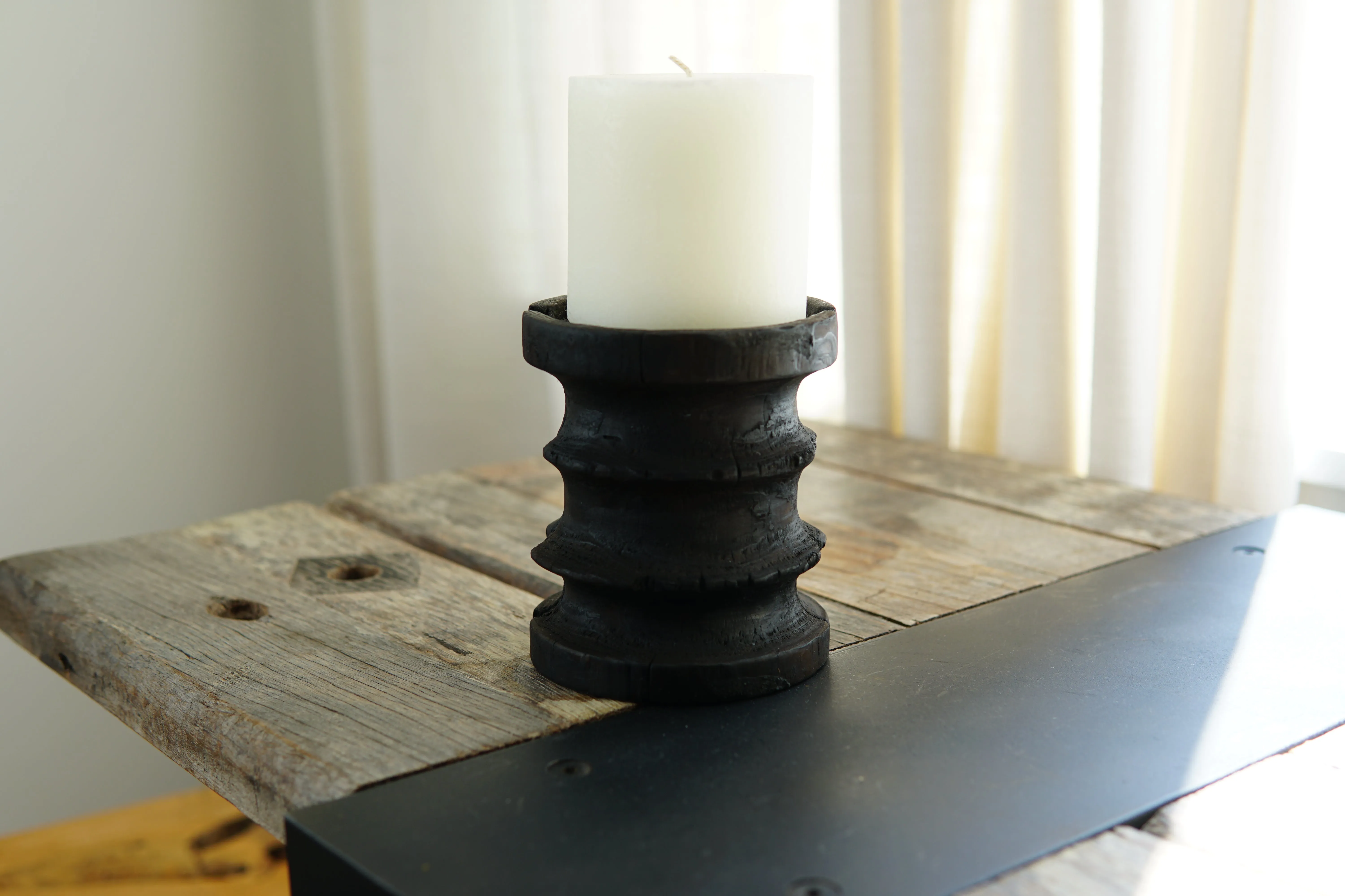 Small Yakisugi Wooden Candle Holders