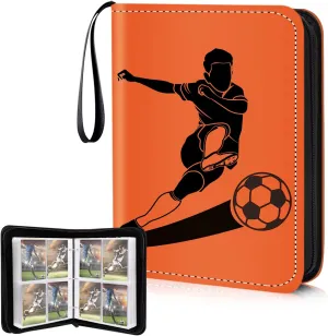Soccer Card Binder 4-Pocket Trading Card Binder with 400 Card Sleeves Portable Card Album Case for Card Collection Soccer Star Sports Cards Display Case(400 Pocket Soccer)