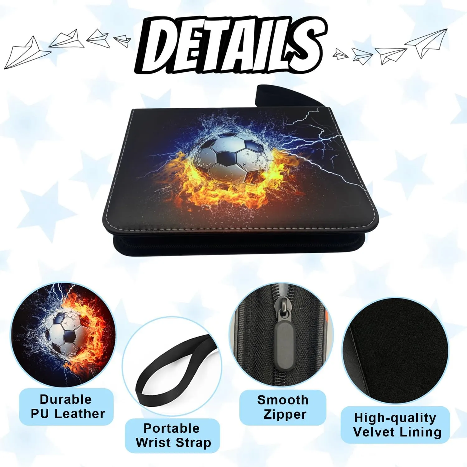 Soccer Trading Card Binder, 4 Pockets 400 Cards Holder with 50 Removable Sleeves Card Book Card Organizer for Sports Cards Album Gifts for Card Collectors