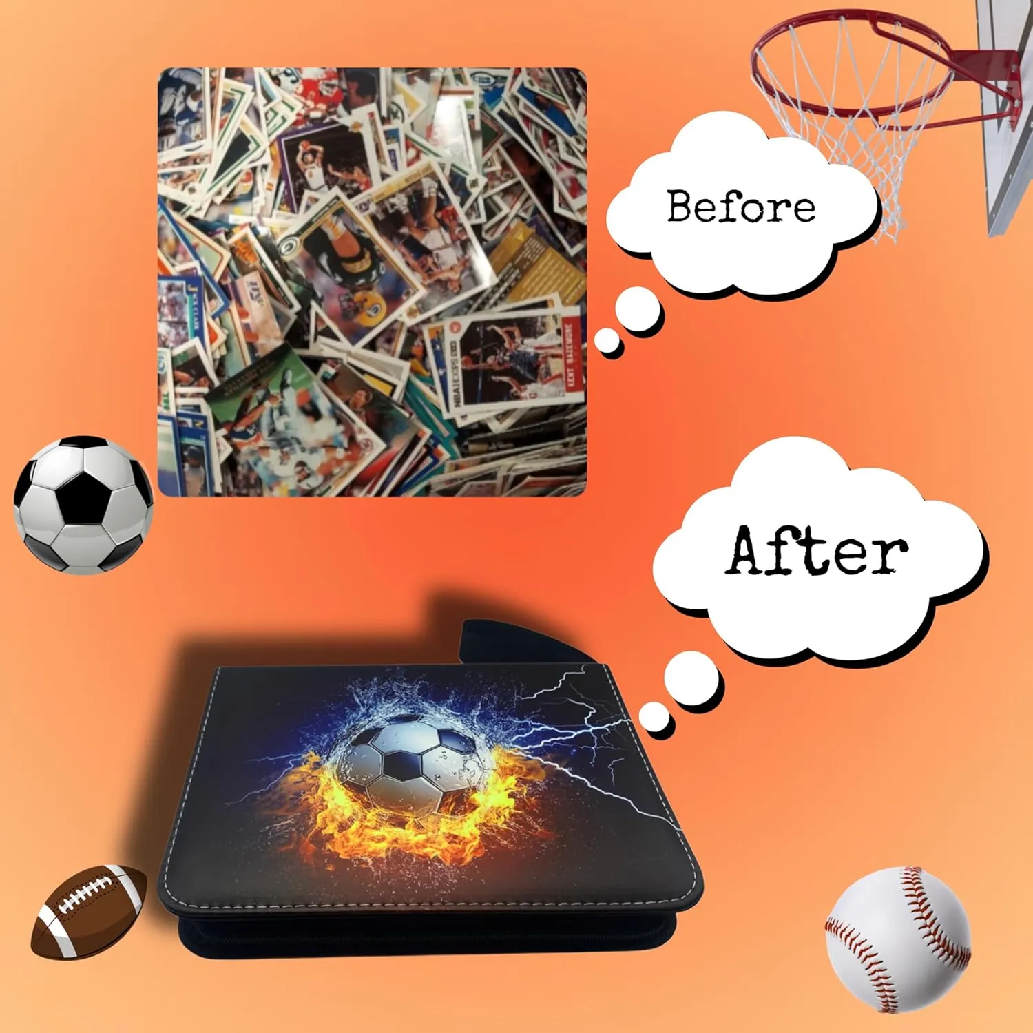 Soccer Trading Card Binder, 4 Pockets 400 Cards Holder with 50 Removable Sleeves Card Book Card Organizer for Sports Cards Album Gifts for Card Collectors