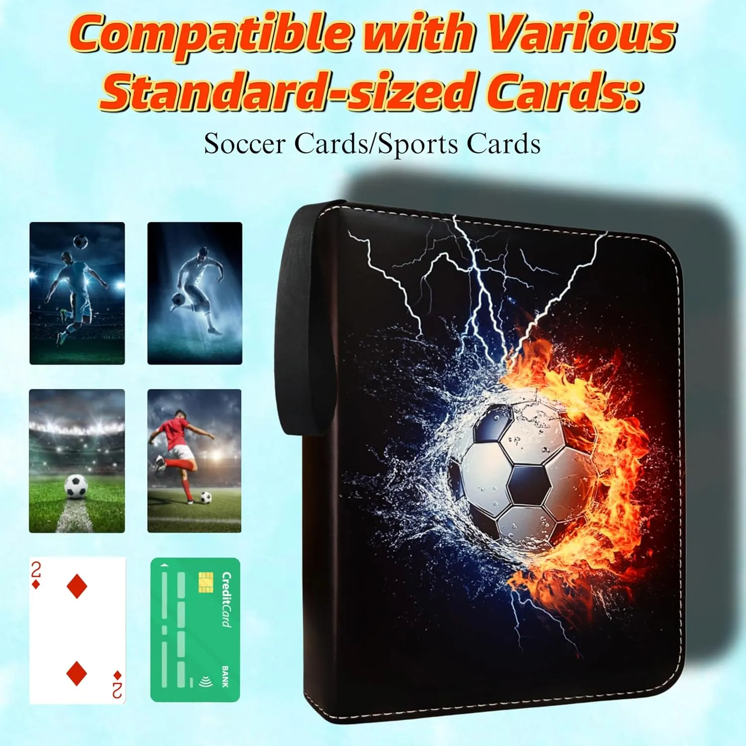 Soccer Trading Card Binder, 4 Pockets 400 Cards Holder with 50 Removable Sleeves Card Book Card Organizer for Sports Cards Album Gifts for Card Collectors