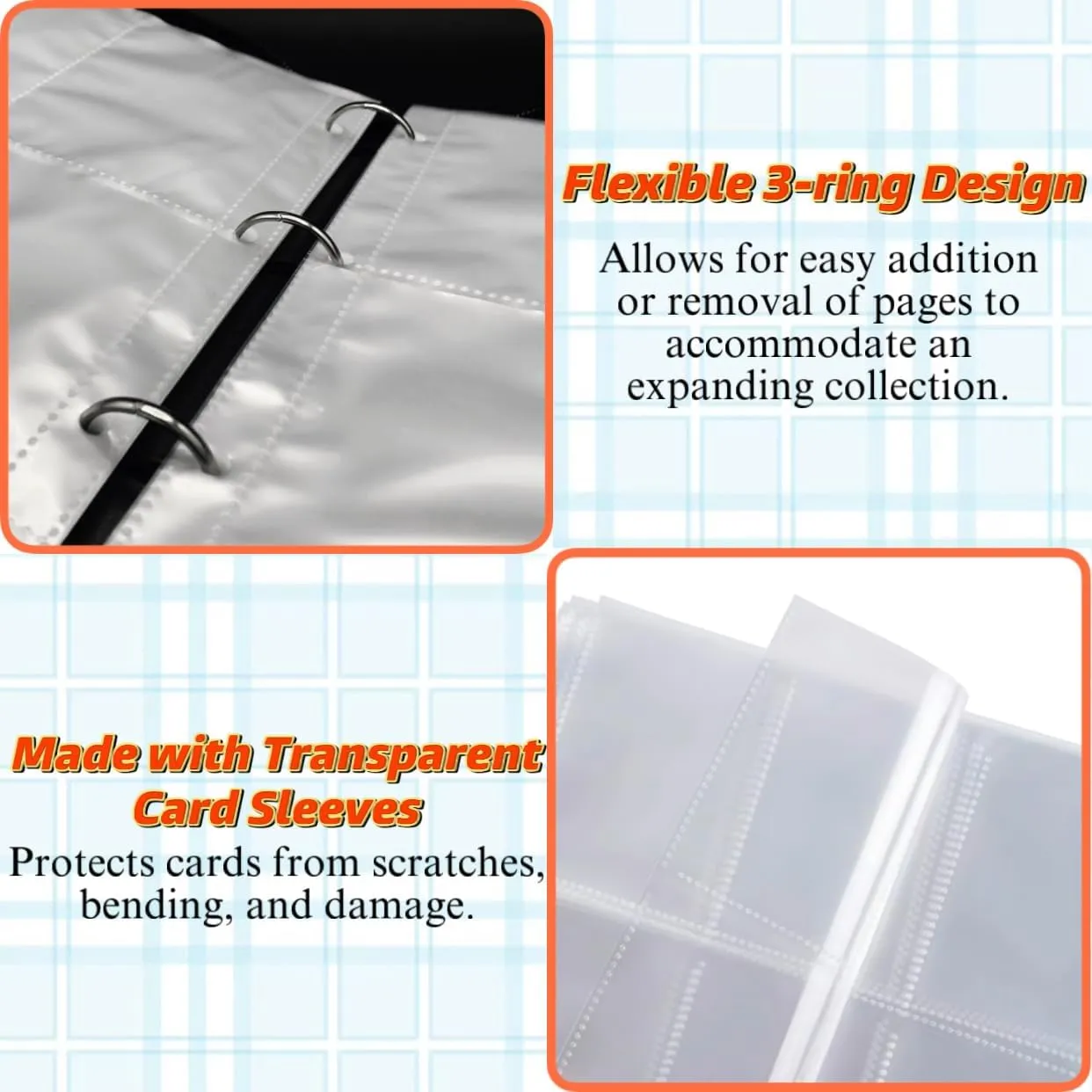 Soccer Trading Card Binder, 4 Pockets 400 Cards Holder with 50 Removable Sleeves Card Book Card Organizer for Sports Cards Album Gifts for Card Collectors
