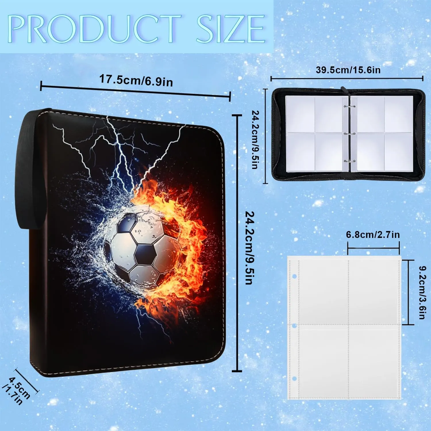 Soccer Trading Card Binder, 4 Pockets 400 Cards Holder with 50 Removable Sleeves Card Book Card Organizer for Sports Cards Album Gifts for Card Collectors