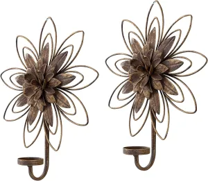 SOFE Antique Candle Sconces Wall Decor Set of 2, Metal Flowers Wall Candle Holder, Farmhouse Candle Holders for Small Pillar Candles, Shabby Chic Decor for Living Room, Dining Room, Fireplace