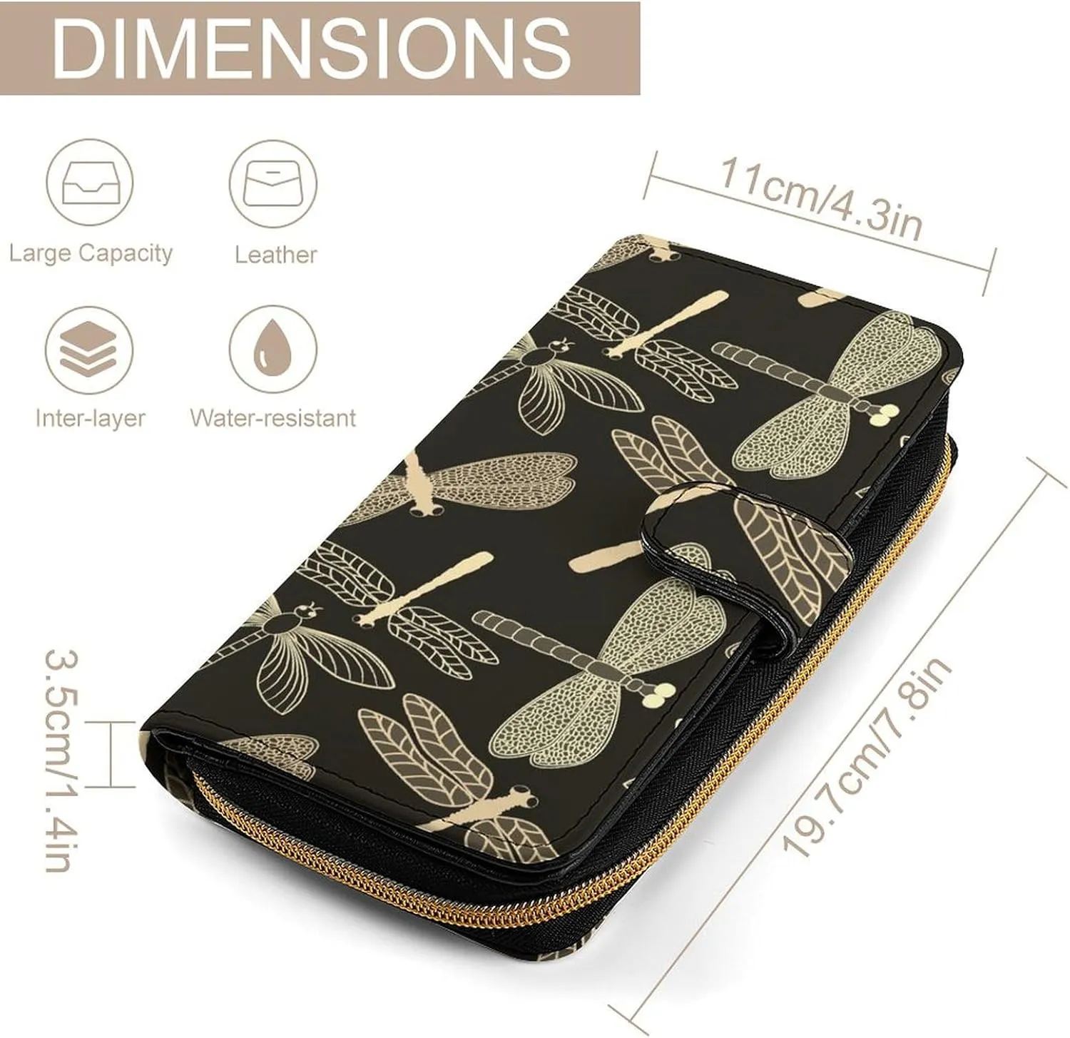 Soft Clutch PU Leather Wallet with 12 Card Slots, Zipper Card Case Holder Purse