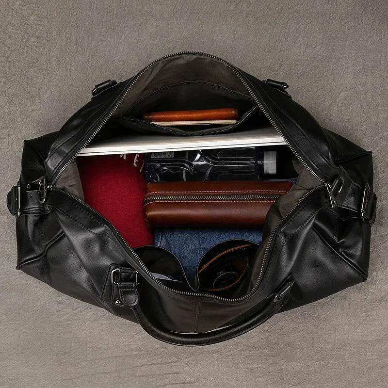 Soft Cowskin Leather Duffle Bag for Men & Women Weekend Travel