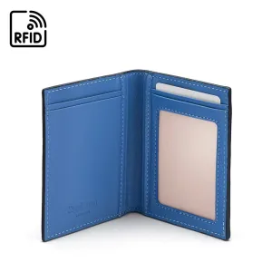 Soft Leather Credit Card Case, RFID Protection - Navy With Blue
