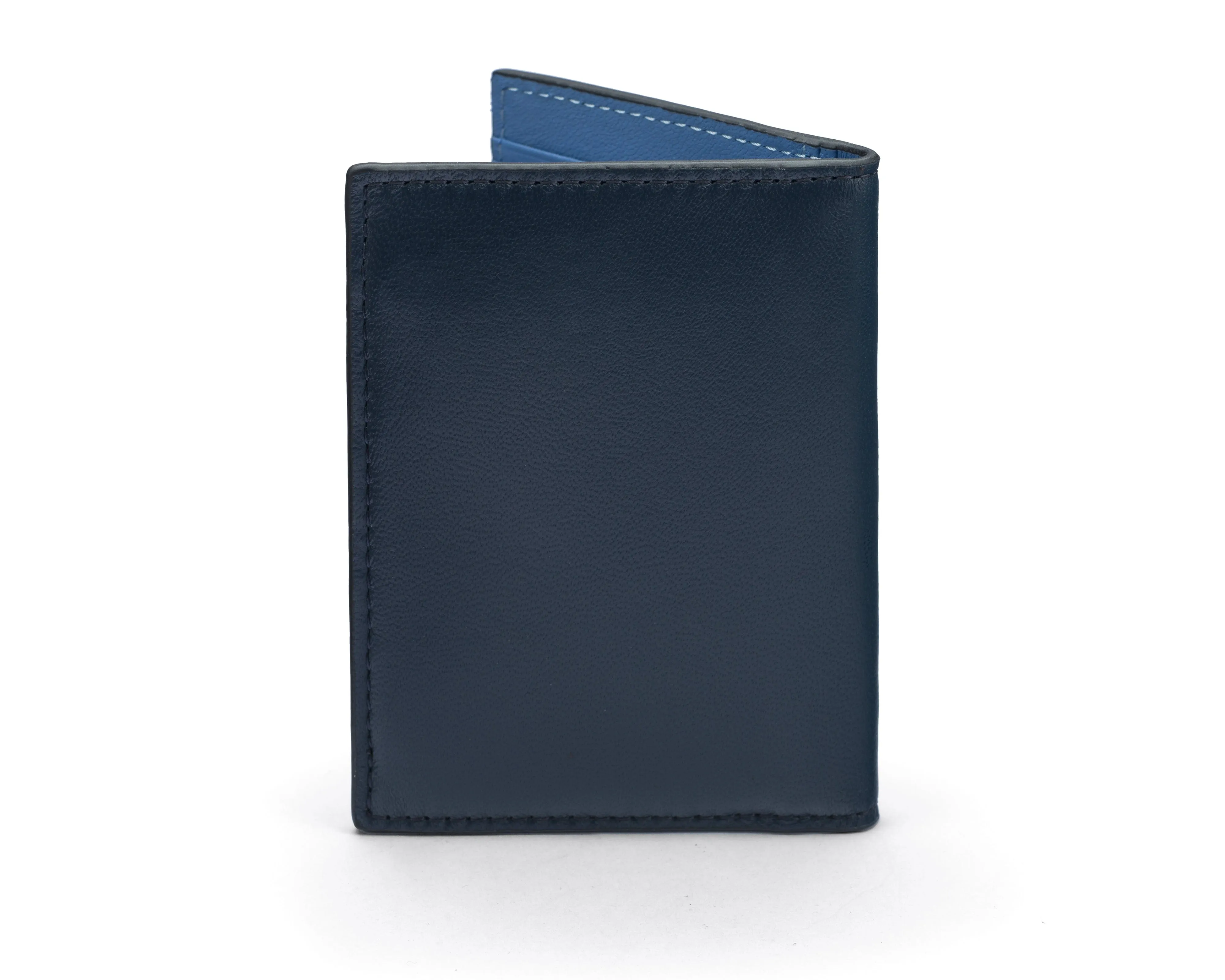 Soft Leather Credit Card Case, RFID Protection - Navy With Blue