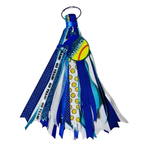 Softball Player Personalized Ribbon Bag Tag, Customized Team Colors, Softball Team Gift, Zipper Pull, Sports Bag Tassel, Bag Charm, Ribbon Keychain, School Spirit, Spirit Wear, Softball Mom, Softball Coach
