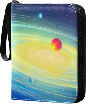 Solar System Painting Card Binder 4-Pocket, 400 Pockets PU Waterproof Zippered Collector Card Album with 50 Removable Sleeves for Trading, Game Cards