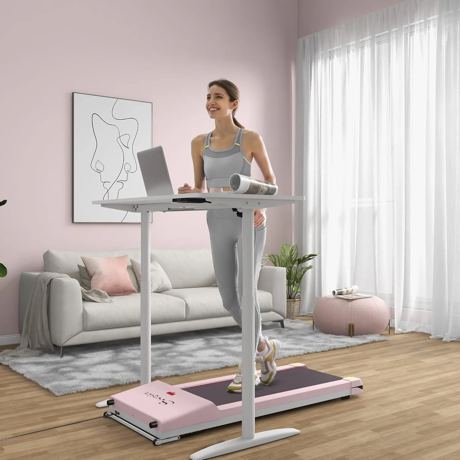 Soozier Under Desk Treadmill, Portable Walking Pad with Foldable Wheels, Remote Control, LED Display, 264 lbs Weight Capacity