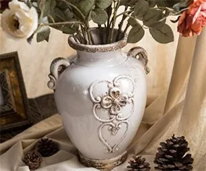 Soyizom Unique Shabby Chic White Rustic Ceramic Vase, 17cm Height, Suitable for Tabletop, Kitchen, Office, Living Room Decoration