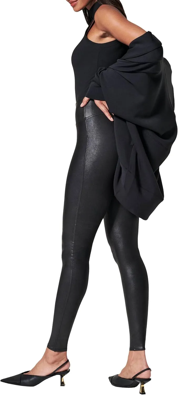 SPANXshape Faux Leather Leggings - Tummy Control Legging - with Contoured Power Waistband Stomach Compression - High Waist