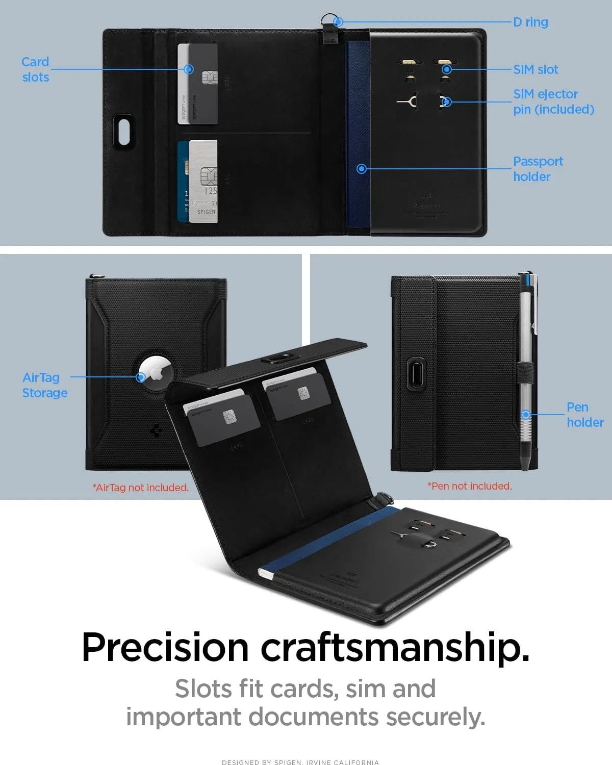 Spigen Life Passport Card Cover Holder Wallet Travel Documents Organizer Protector Accessories with RFID Blocking Technology SIM Card Pin Included