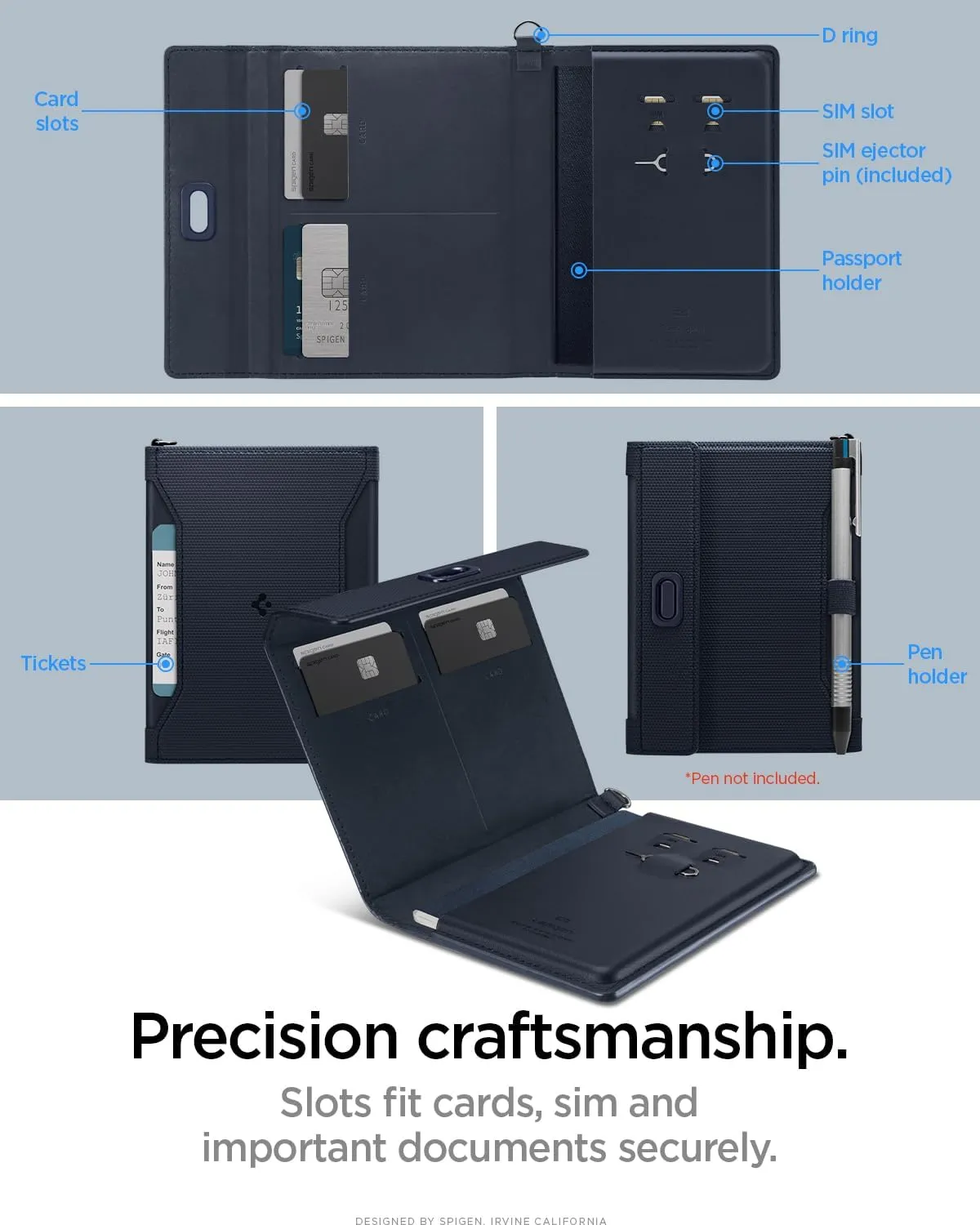 Spigen Life Passport Card Cover Holder Wallet Travel Documents Organizer Protector Accessories with RFID Blocking Technology SIM Card Pin Included
