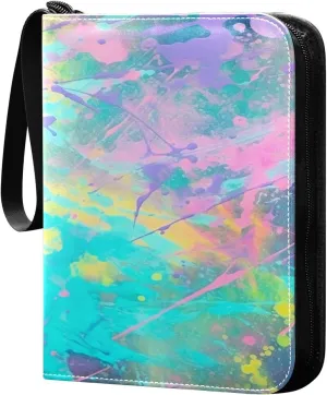 Splatter Painting Collectible Trading Card Albums,4-Pocket Card Binder with 50 Removable Sleeves with Zipper Game Card Collection Binder Album Holder