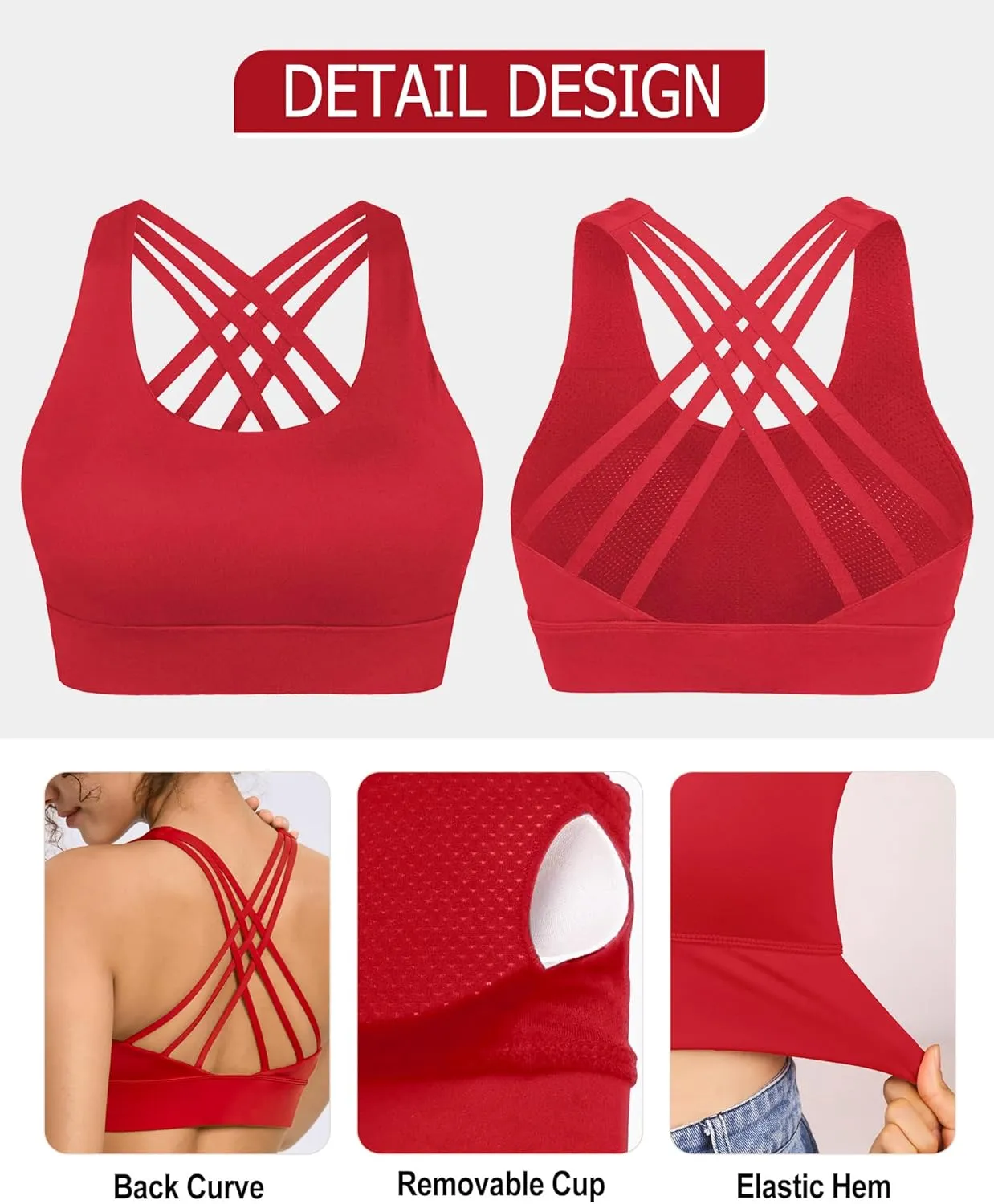 Sports Bras for Women High Impact Sports Bra - Removable Padded Yoga Racerback Bra Workout Crop Tops