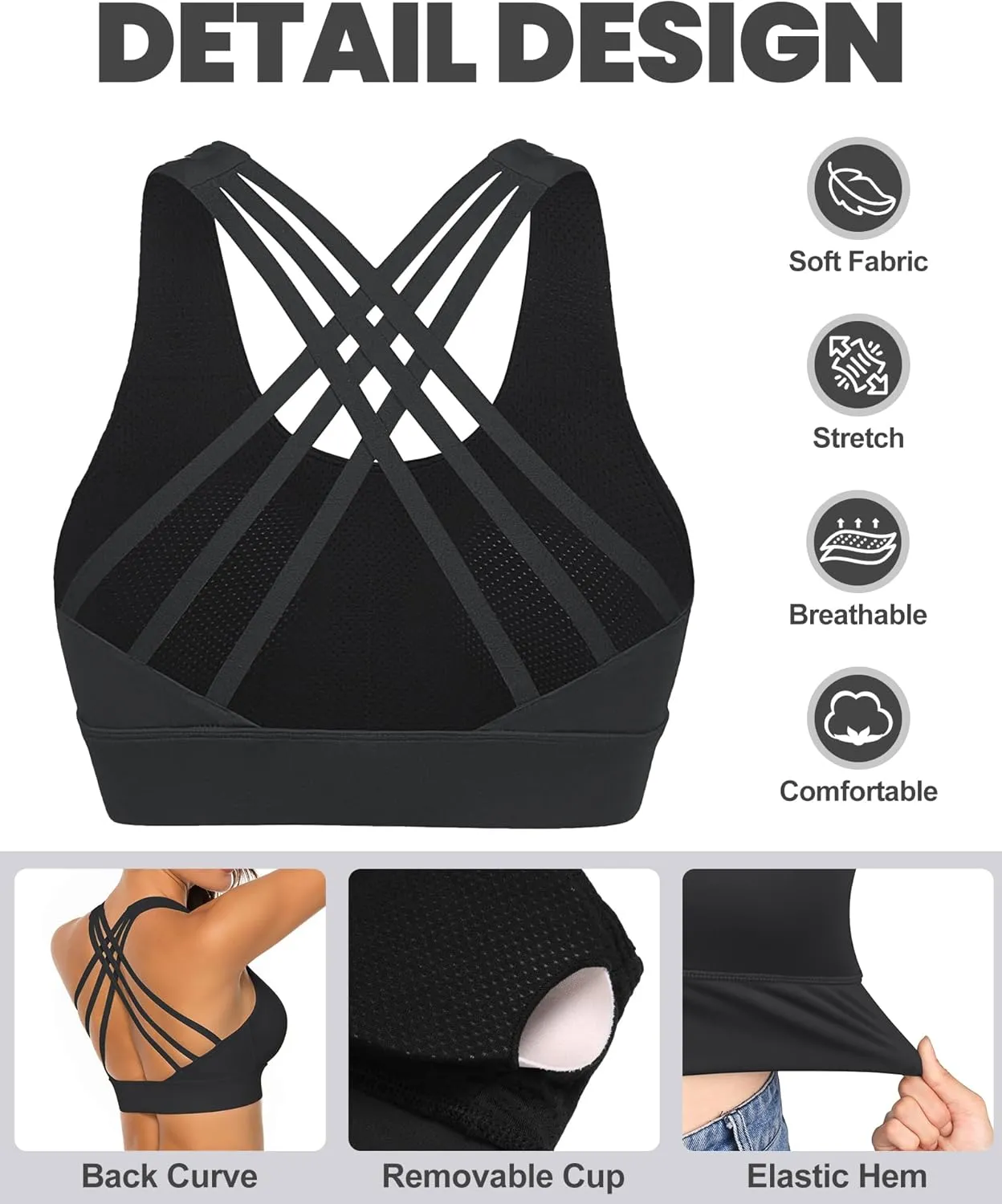 Sports Bras for Women High Impact Sports Bra - Removable Padded Yoga Racerback Bra Workout Crop Tops