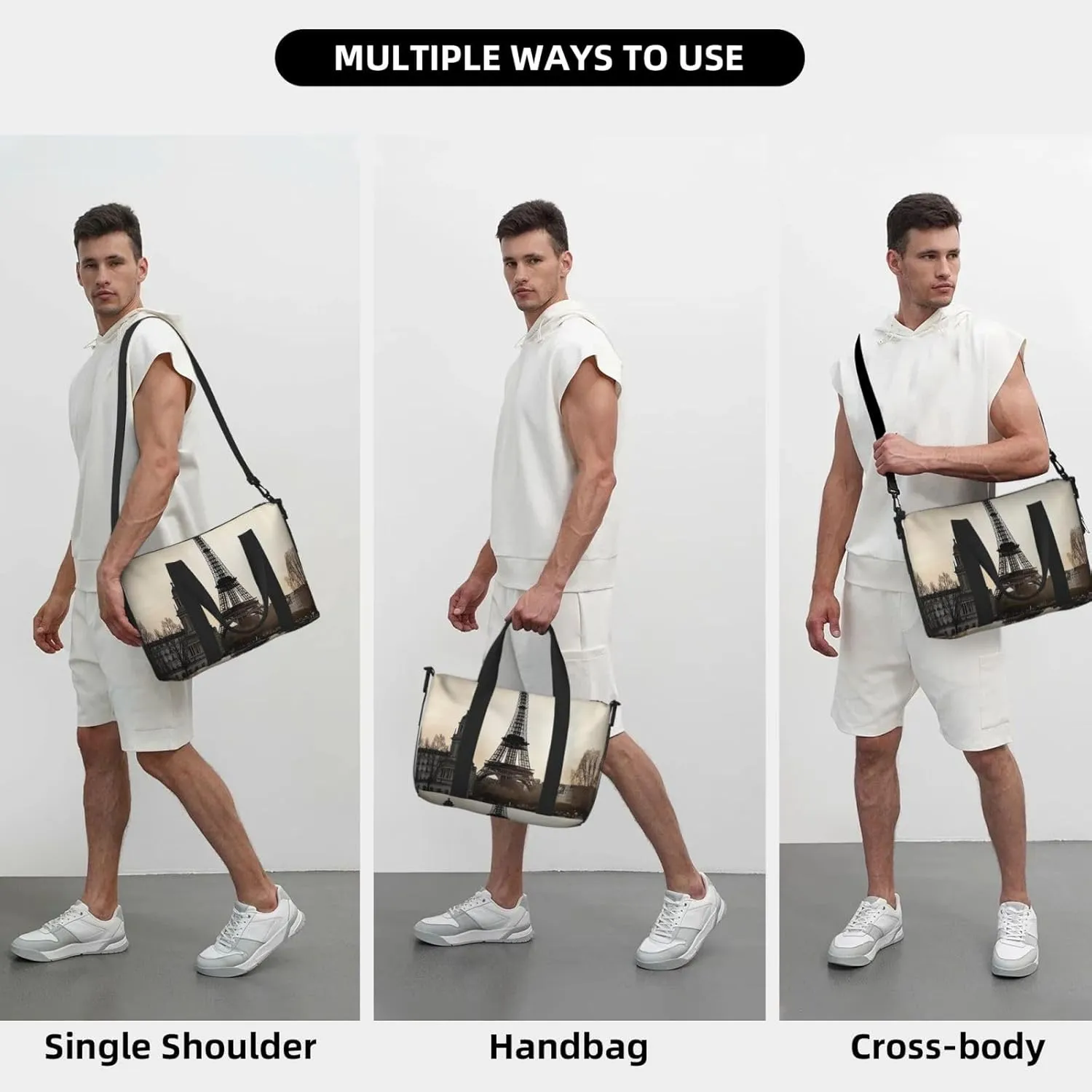 Sports Gym Bag for Women Men Travel Duffel Bag Tote Weekender Bag Carry on Overnight Bag for Travel Swimming Fitness Workout Sports Travel Paris Duffle Bag