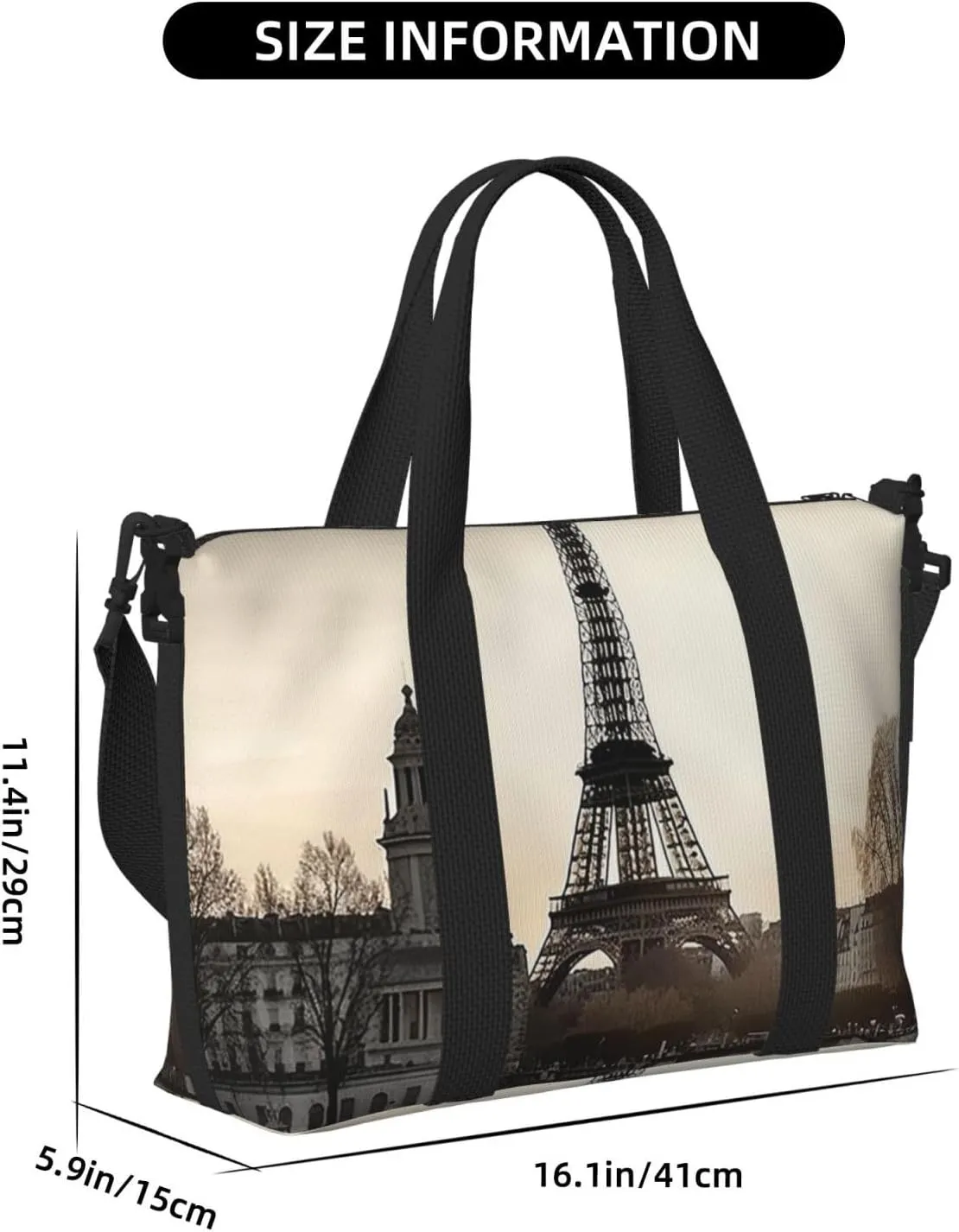 Sports Gym Bag for Women Men Travel Duffel Bag Tote Weekender Bag Carry on Overnight Bag for Travel Swimming Fitness Workout Sports Travel Paris Duffle Bag