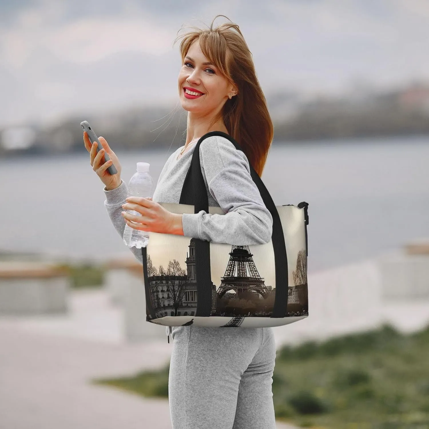 Sports Gym Bag for Women Men Travel Duffel Bag Tote Weekender Bag Carry on Overnight Bag for Travel Swimming Fitness Workout Sports Travel Paris Duffle Bag