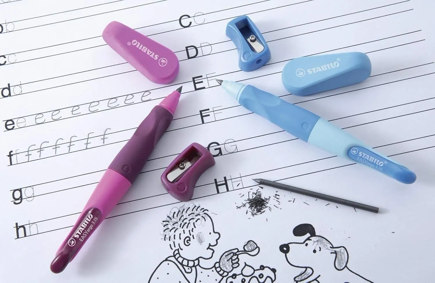 STABILO Ergonomic Mechanical Pencil EASYergo 3.15 - Right-Handed - Pink/Lilac   Sharpener