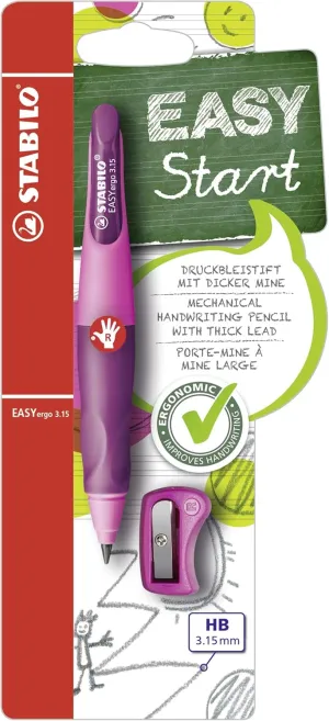 STABILO Ergonomic Mechanical Pencil EASYergo 3.15 - Right-Handed - Pink/Lilac   Sharpener