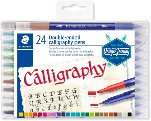 Staedtler 3005 TB24 Double-Ended Fibre-Tip Calligraphy Pens - Assorted Colours (Pack of 24)