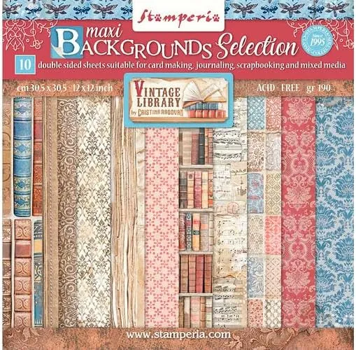 Stamperia International Scrapbooking Pad-Maxi Background Selection-Vintage Library, Multicoloured, 30.5 x cm