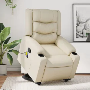 Stand up Massage Recliner Chair Cream Faux Leather
