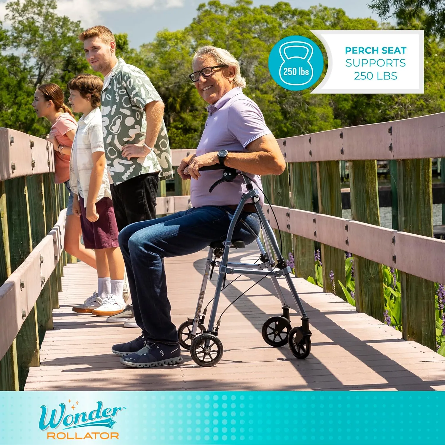 Stander Wonder Rollator, Lightweight Folding Space Saver Mobility Rolling Walker for Seniors and Adults, 6-inch Wheels, Locking Brakes, and Padded Seat with Backrest, Regal Rose