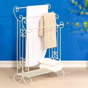 Standing Metal Towel Organizer & Drying Rack with Shelf - Freestanding for Bath, Hand & Wash Towels
