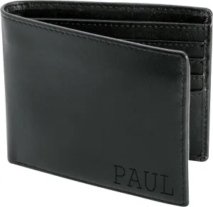 STAY FINE Personalized Wallet for Men, Custom Engraved Leather RFID Blocking Bifold, 2 ID Windows, 8 Card Slots, Gift for Him, Black