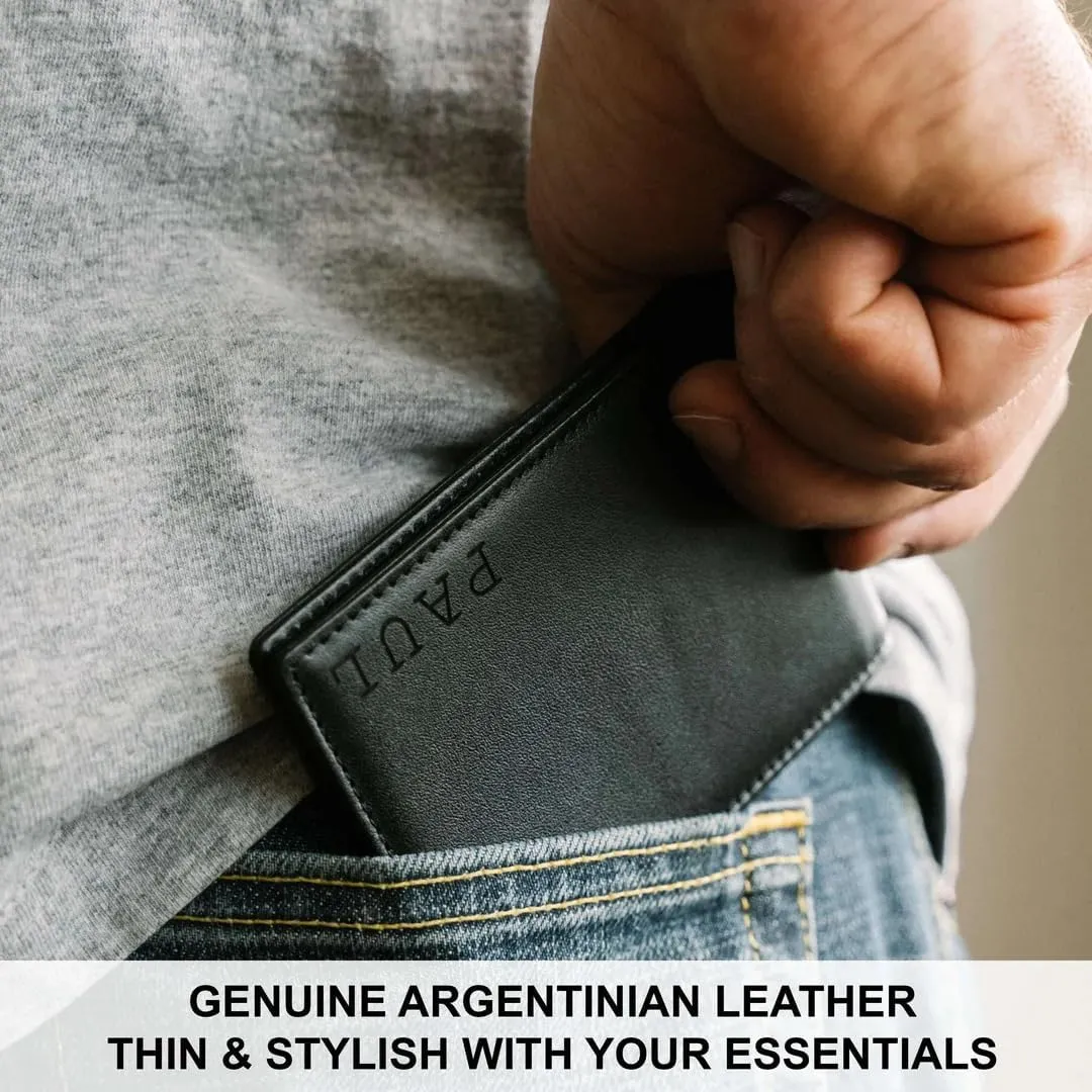 STAY FINE Personalized Wallet for Men, Custom Engraved Leather RFID Blocking Bifold, 2 ID Windows, 8 Card Slots, Gift for Him, Black