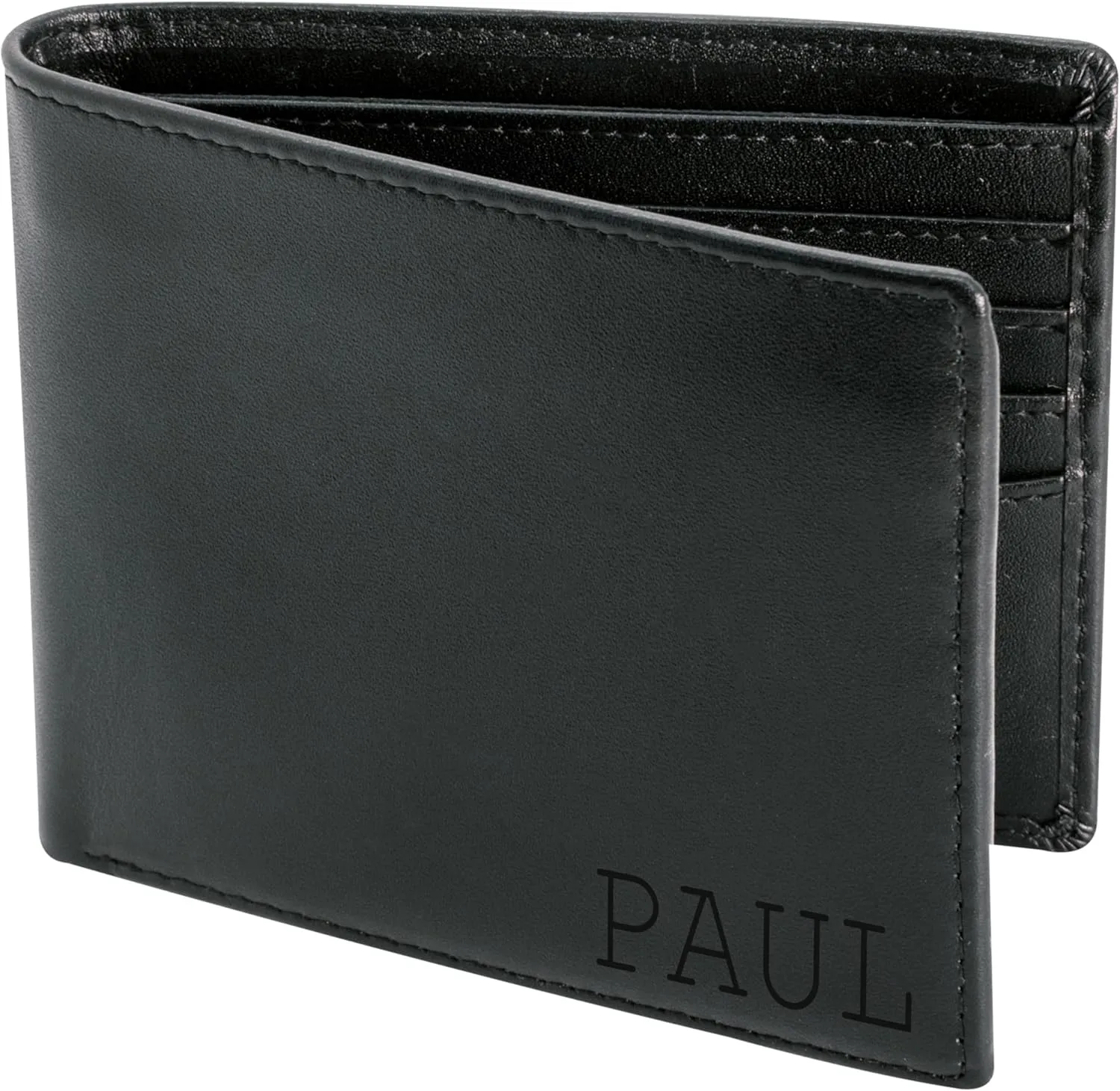 STAY FINE Personalized Wallet for Men, Custom Engraved Leather RFID Blocking Bifold, 2 ID Windows, 8 Card Slots, Gift for Him, Black