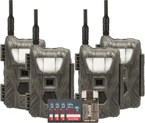 Stealth Cam Flashback 40MP White Flash Cellular Trail Camera 4-Pack with Four 32GB Memory Cards and Card Reader (9 Items)
