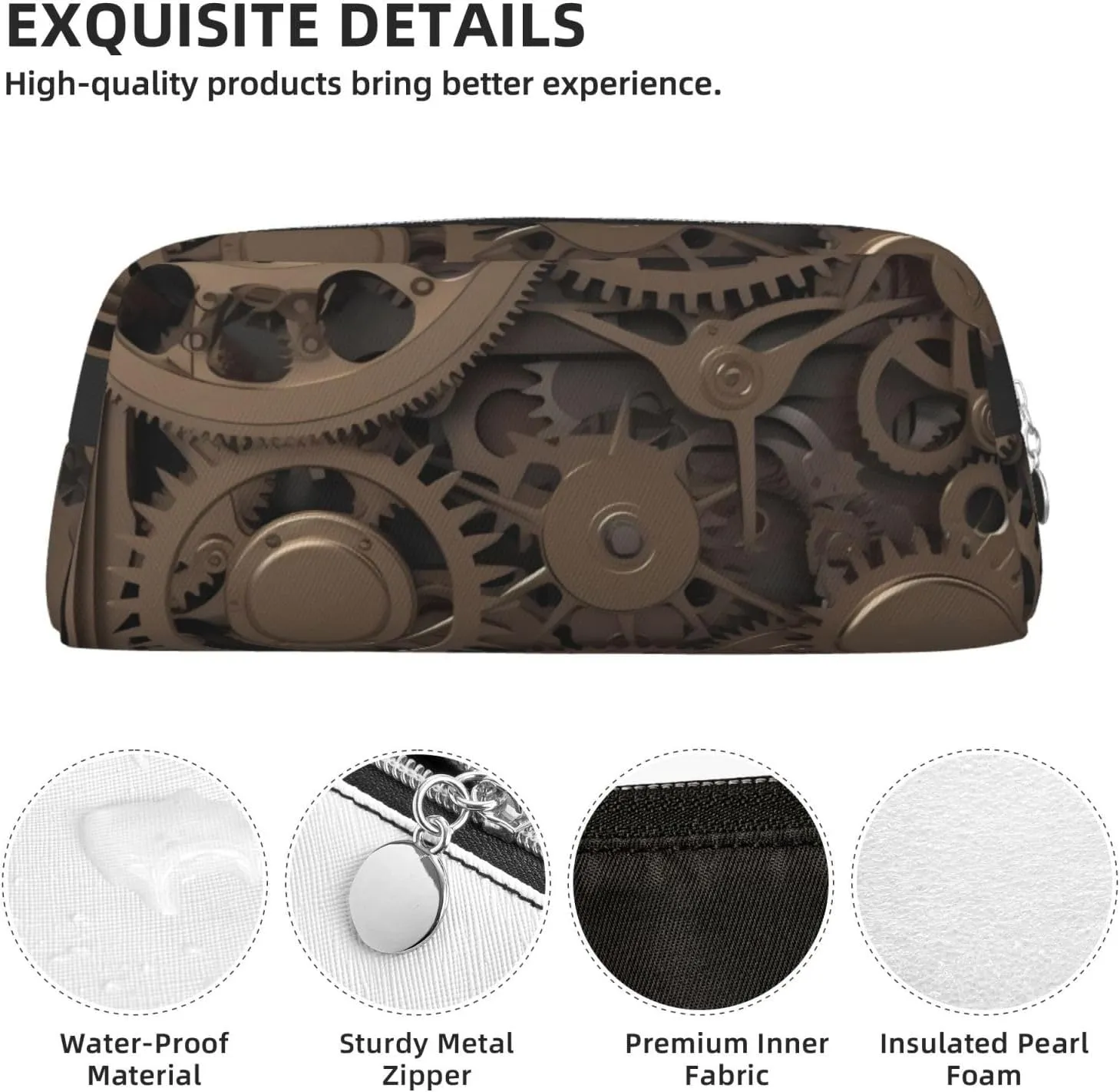 Steampunk Mechanical Gears Makeup Bag Travel Toiletry Bag Big Pencil Bag for Women Men Leather Zipper Coin Pouch Purse