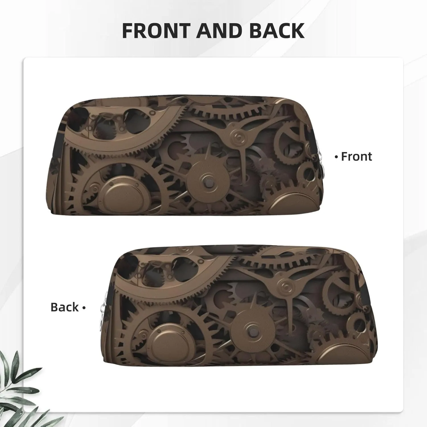 Steampunk Mechanical Gears Makeup Bag Travel Toiletry Bag Big Pencil Bag for Women Men Leather Zipper Coin Pouch Purse