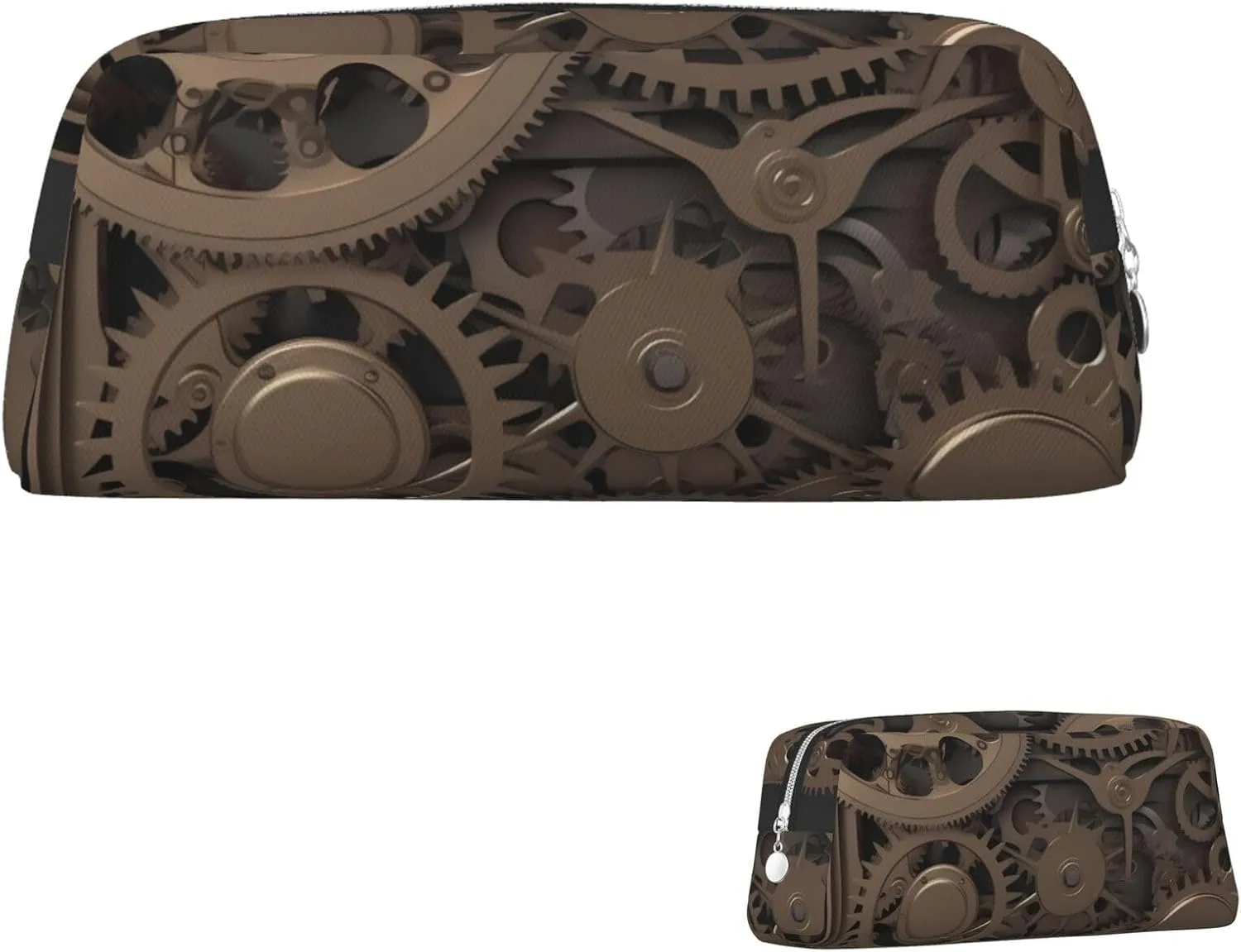 Steampunk Mechanical Gears Makeup Bag Travel Toiletry Bag Big Pencil Bag for Women Men Leather Zipper Coin Pouch Purse