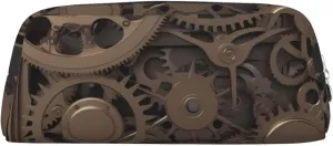 Steampunk Mechanical Gears Makeup Bag Travel Toiletry Bag Big Pencil Bag for Women Men Leather Zipper Coin Pouch Purse