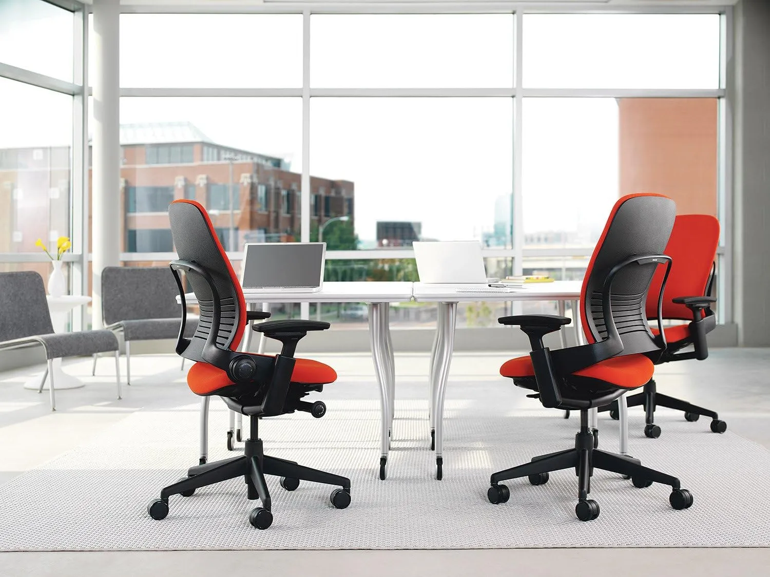 Steelcase Leap Plus Desk Chair Rocky Leather Seat and Back - 500 lb Weight Capacity - Highly Adjustable Arms - Black Frame and Base - Standard Carpet Casters