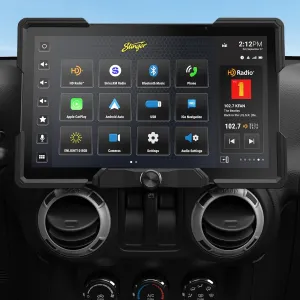 Stinger HORIZON12 12.8" Jeep Wrangler JK (2011-18) Stereo 1080p Full HD IP65 Touchscreen Radio, Certified Wireless Apple CarPlay/Android Auto, Bluetooth, HDMI, Off-Road Gauges, Camera/USB Inputs