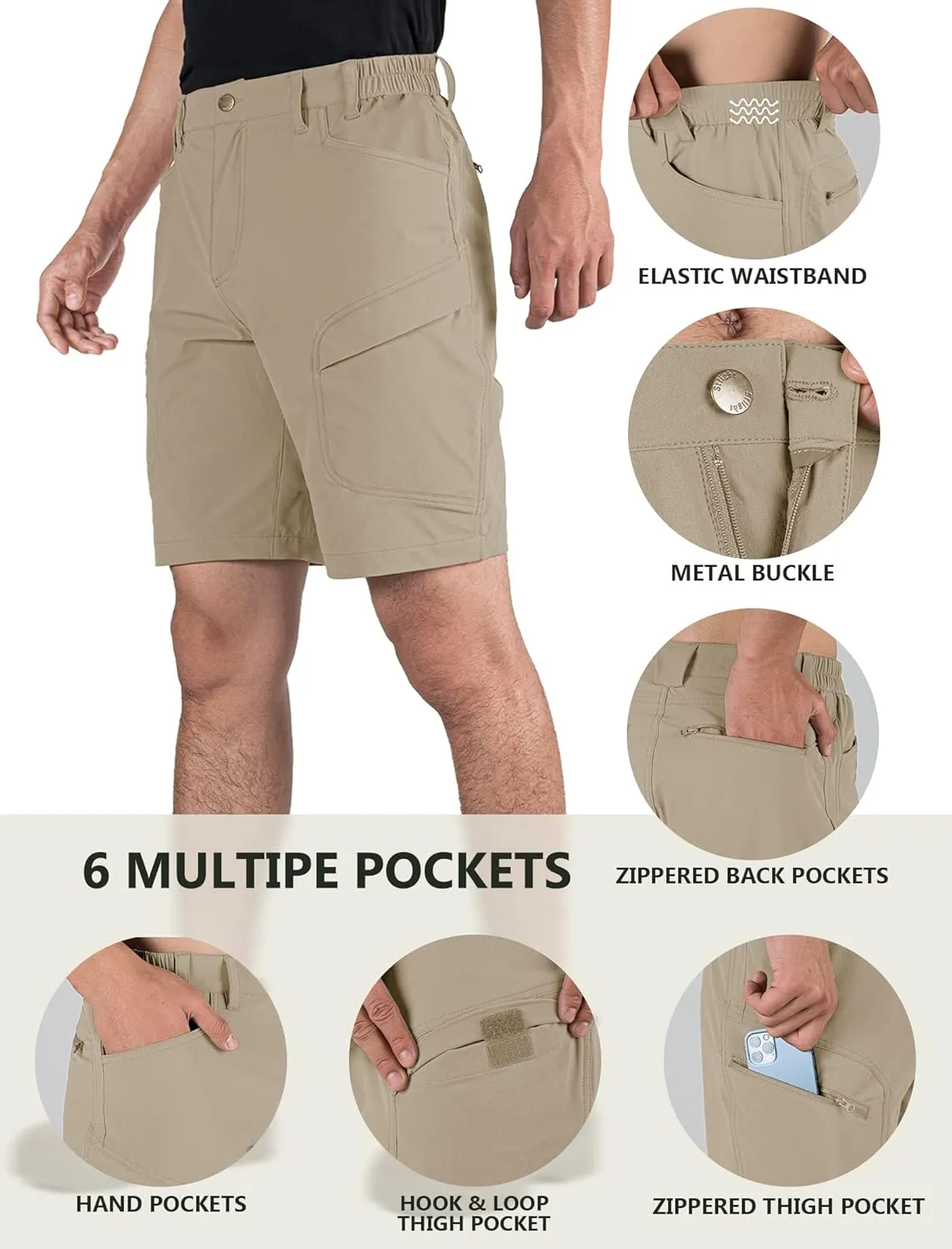 Stlight Men's Hiking Cargo Shorts Quick Dry Lightweight Tactical Shorts with Multi Pocket for Camping Fishing Golf