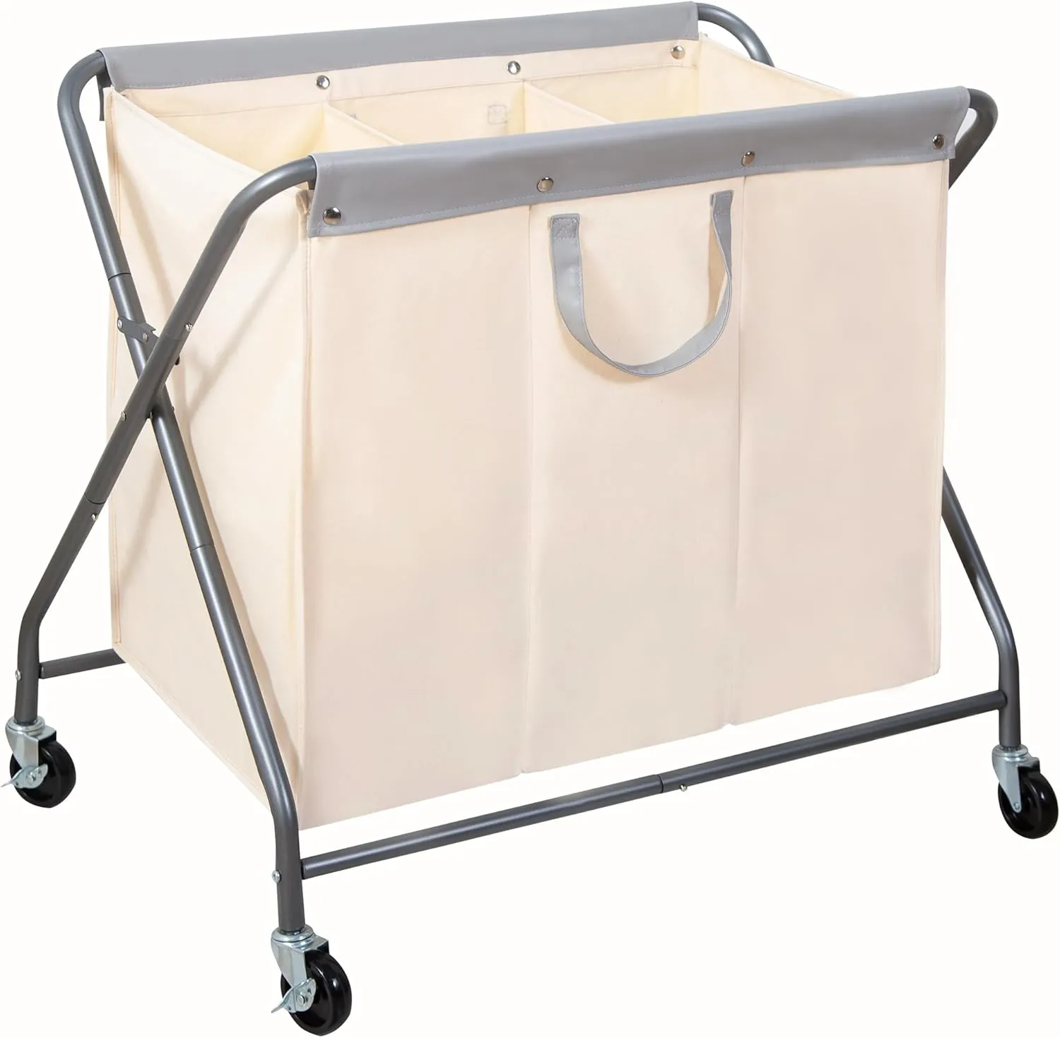 STORAGE MANIAC 160L Collapsible Laundry Hamper with Wheels, Rolling Laundry Basket, Heavy Duty Laundry Sorter with Removable Bag, Folding X Frame Laundry Organizer Cart for Easy to Store, 3 Section